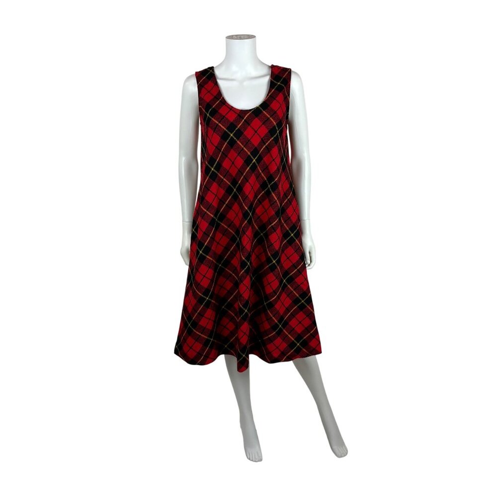 Vintage 60s Tartan Dress Womens Medium Red Plaid Polyester A Line Shift Sears